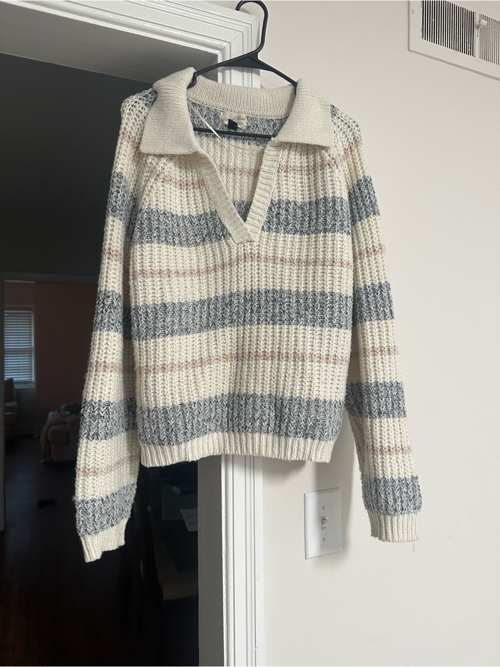 Universal Thread Cream, Gray & Tan Striped Collared Sweater